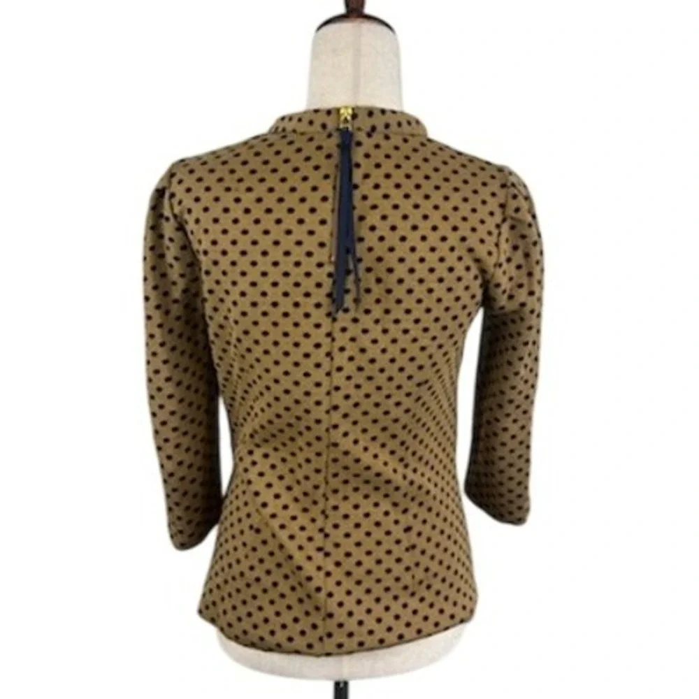 Boden Mock Neck Top 3/4 Sleeve Polka Dot Blouse Top‎ Tan Brown Size 4